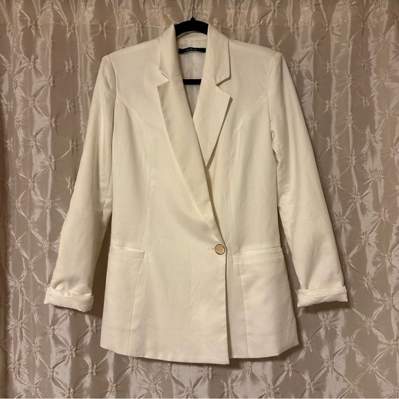 Ark & Co White Single Gold Button Longline Blazer Jacket Tuxedo - Picture 1 of 12